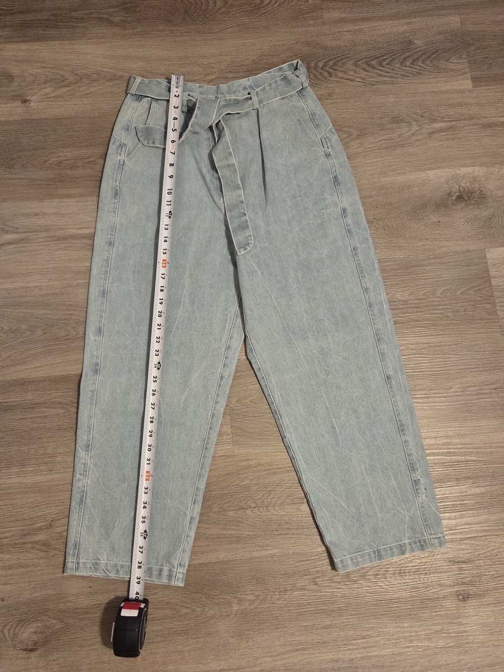 ANNTIAN High-Rise Light Wash Wide Leg Jeans with Self-Tie Belt - Light Blue Sz M - Picture 4 of 10